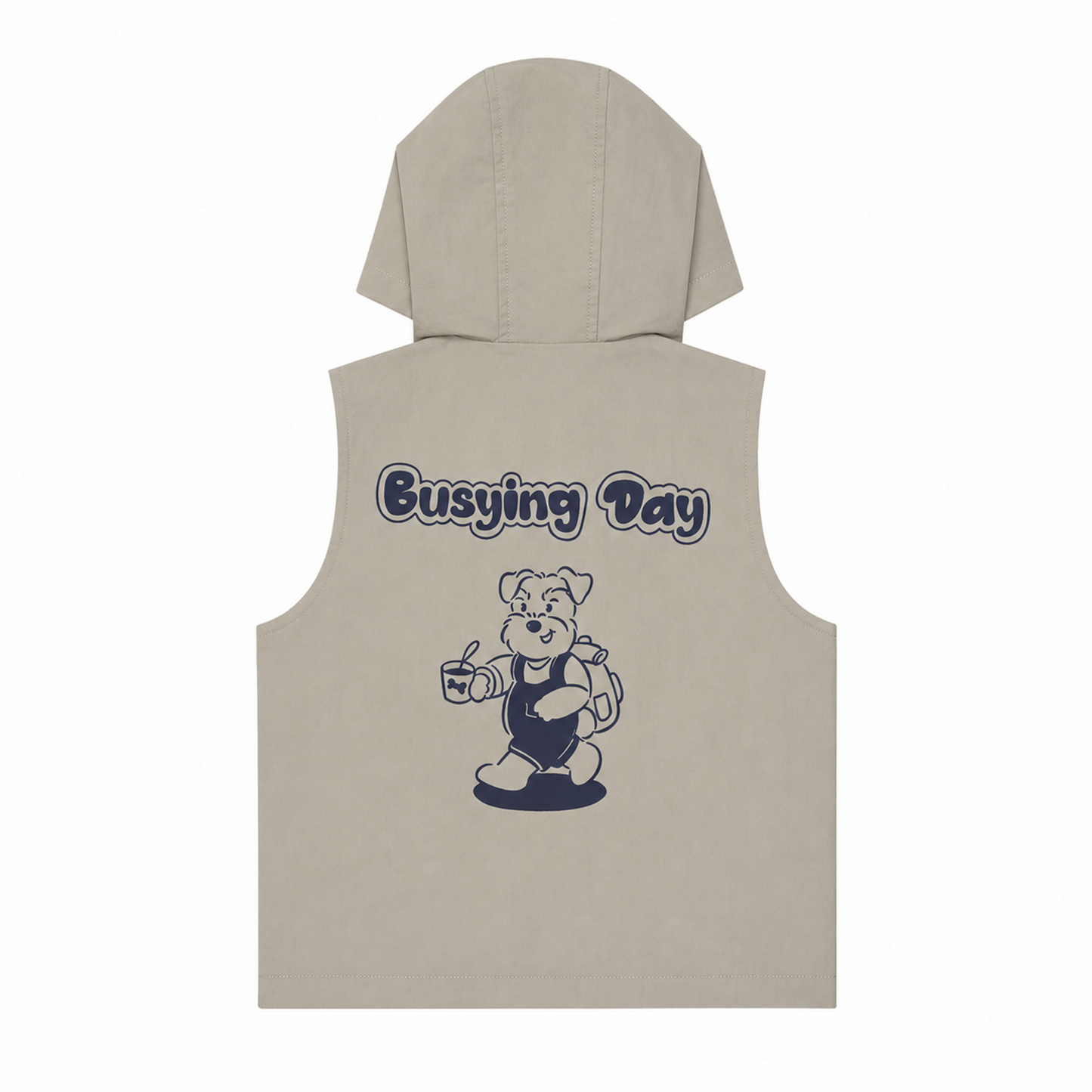 Raypon Busy Dog Hooded Vest in Khaki - back view