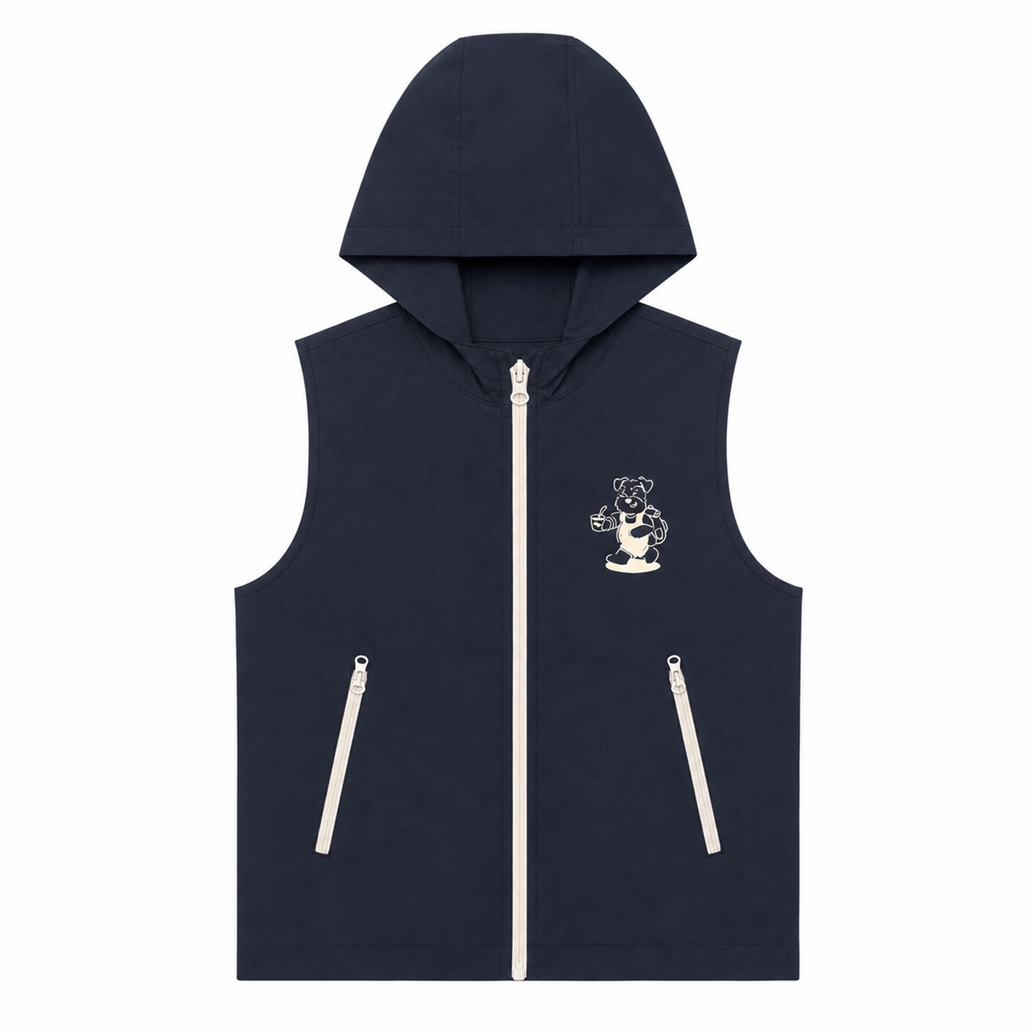 Raypon Busy Dog Hooded Vest in Navy - front view