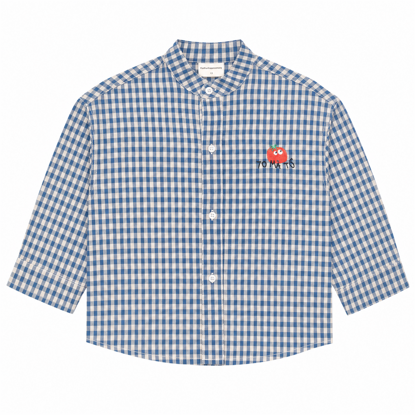 Raypon Gingham Tomato Patch Shirt in Blue Gingham - front view