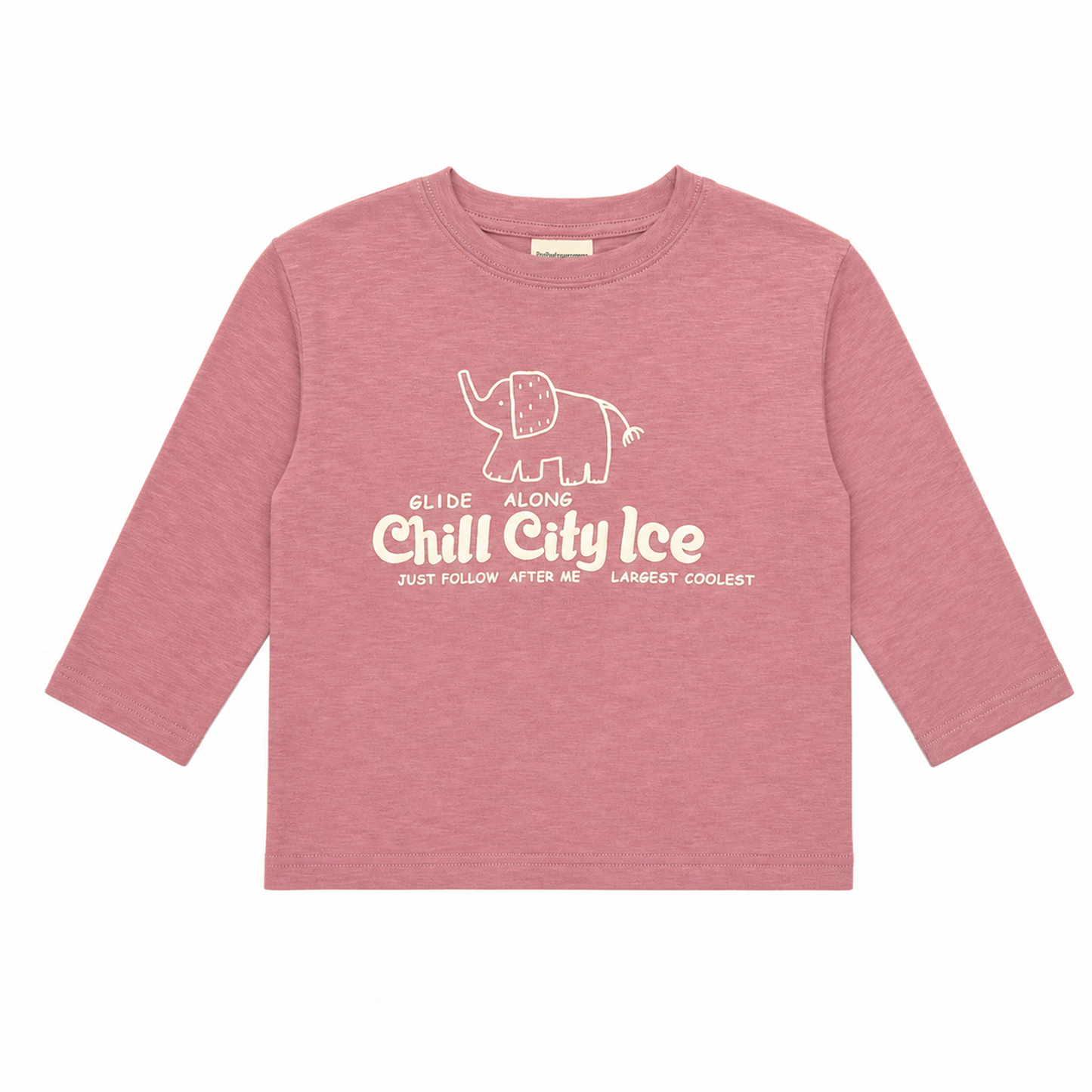 Raypon Chill City Elephant Long-Sleeve Tee in Pink - front view