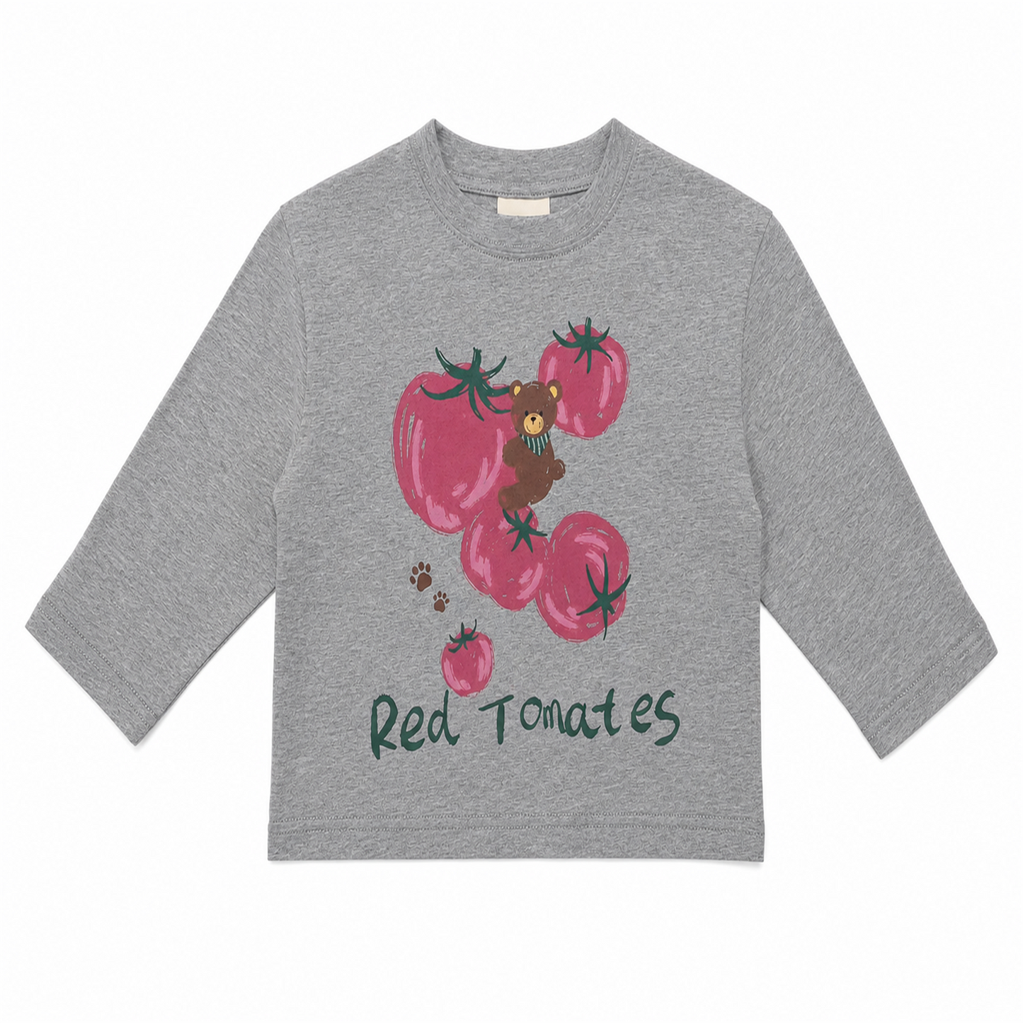 Raypon Red Tomatoes Graphic Long-Sleeve Tee in Heather Grey - front view