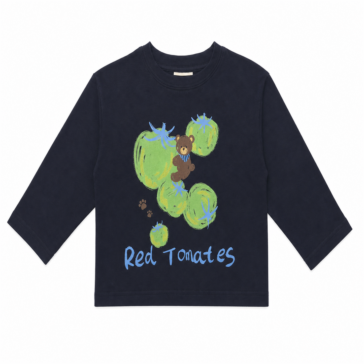 Raypon Red Tomatoes Graphic Long-Sleeve Tee in Navy - front view