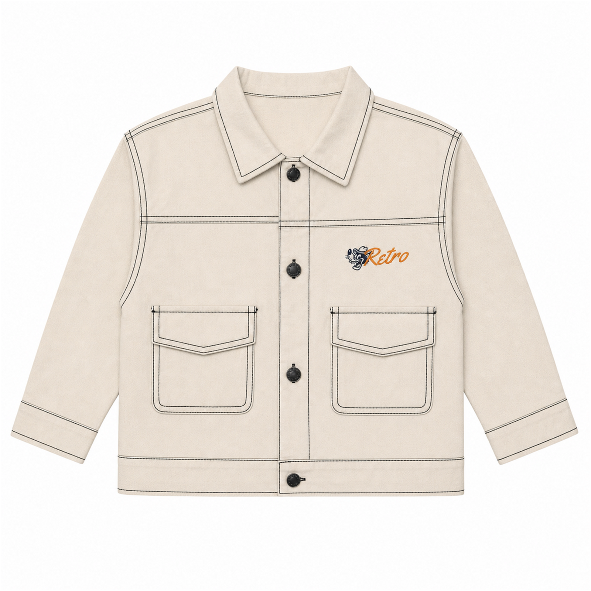 Raypon Fishing Bear Utility Jacket in Cream - front view