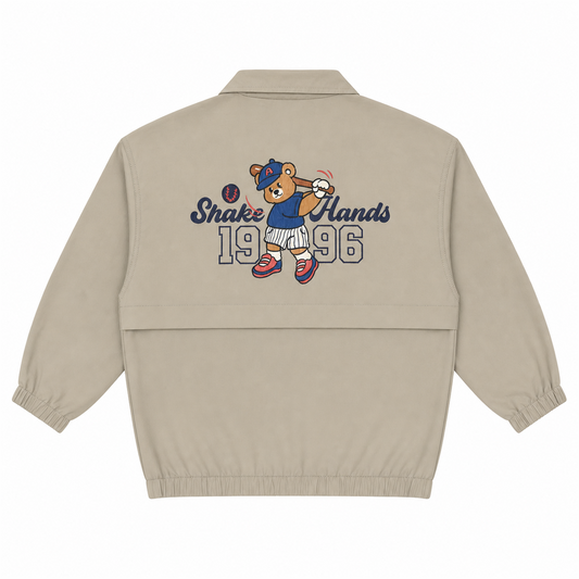 Raypon Shake Hands Tennis Jacket in Khaki - back view