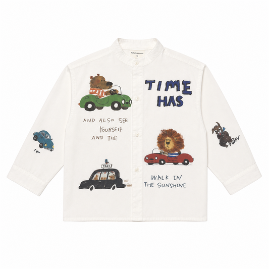 Raypon Time Has Car Graphic Shirt in Ivory - front view