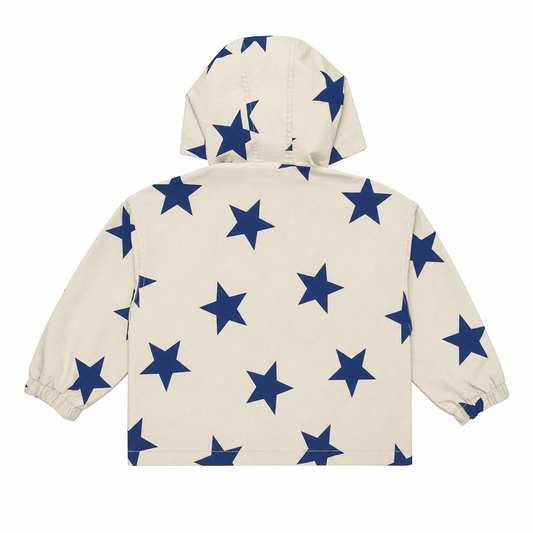 Raypon All-Over Star Hooded Jacket in Ivory/Navy - back view