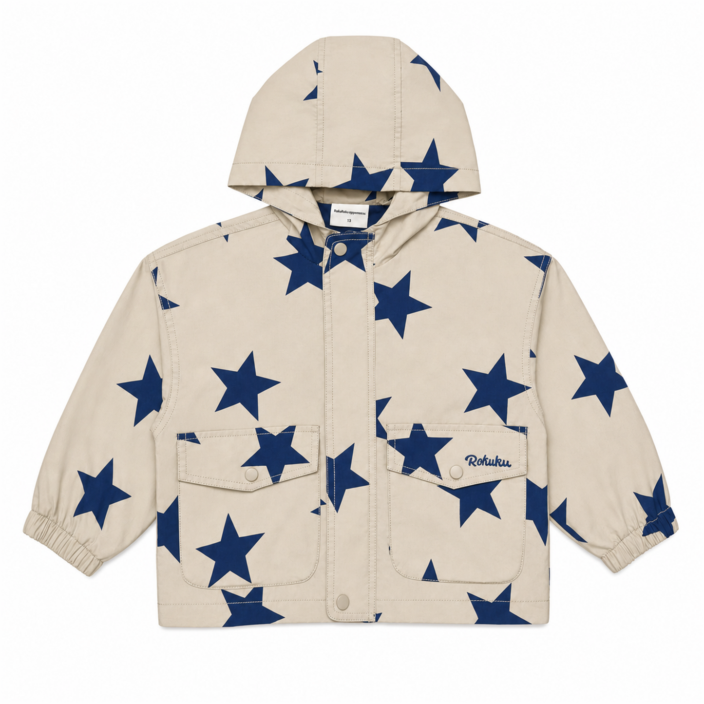 Raypon All-Over Star Hooded Jacket in Ivory/Navy - front view