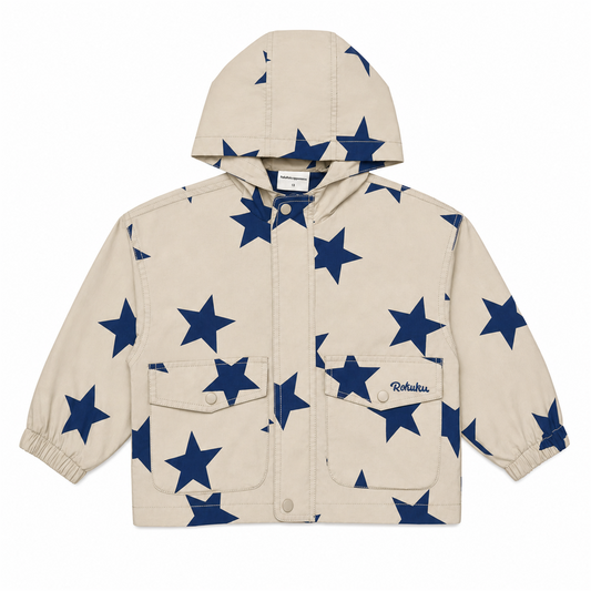 Raypon All-Over Star Hooded Jacket in Ivory/Navy - front view