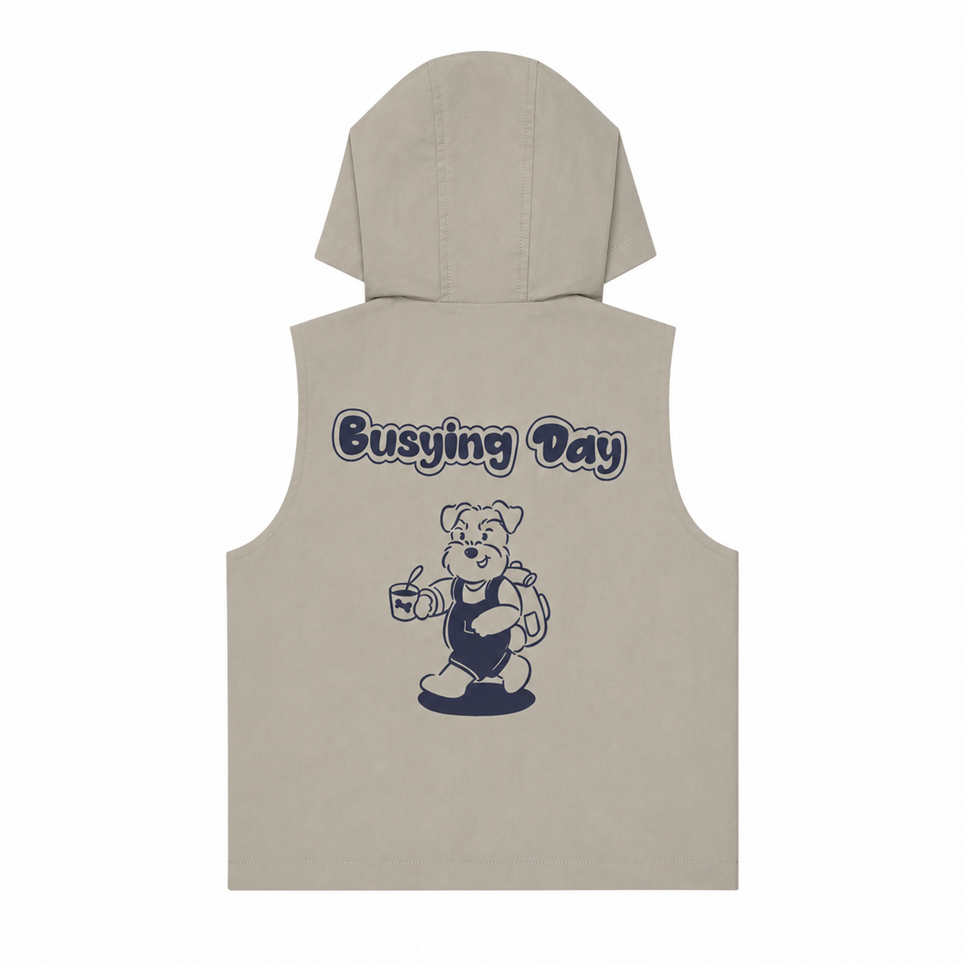 Raypon Busy Dog Hooded Vest in Khaki - back view