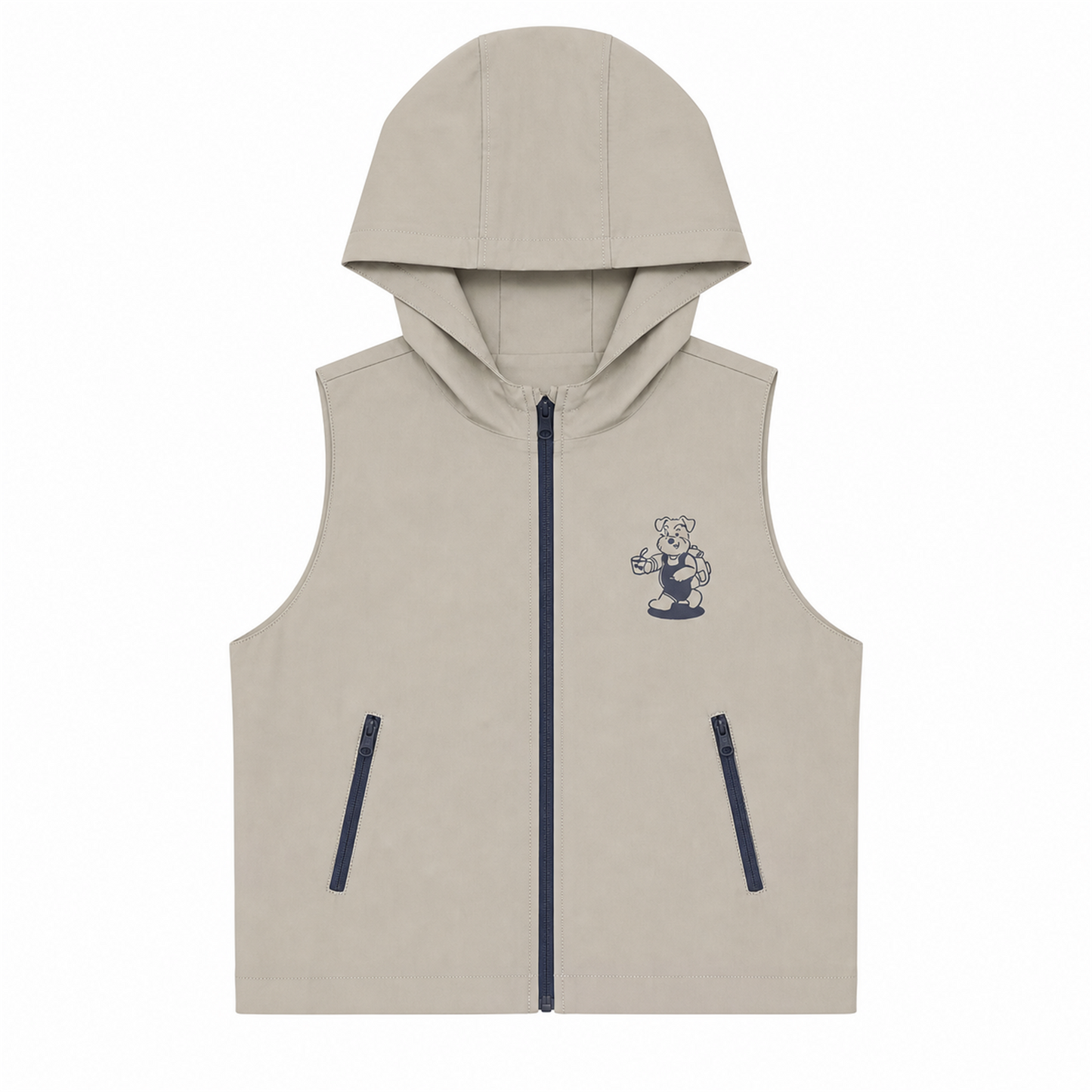 Raypon Busy Dog Hooded Vest in Khaki - front view