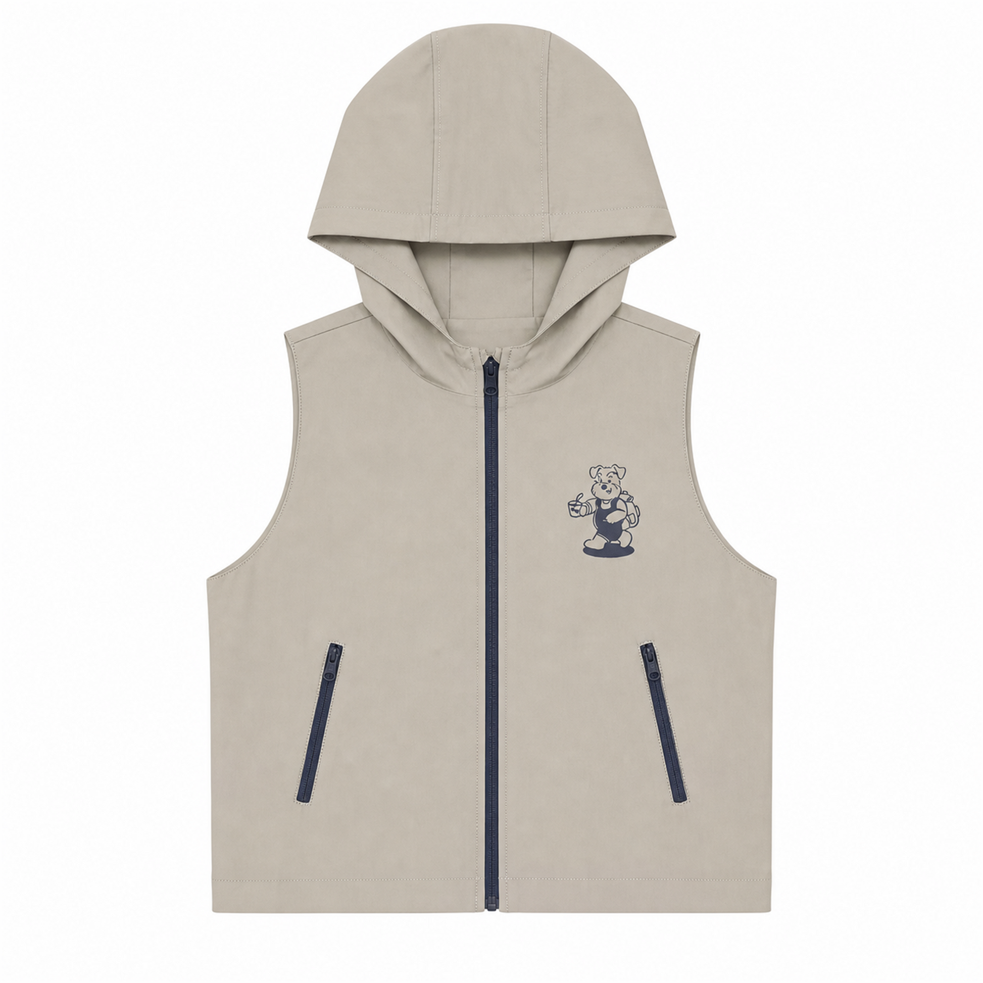 Raypon Busy Dog Hooded Vest in Khaki - front view