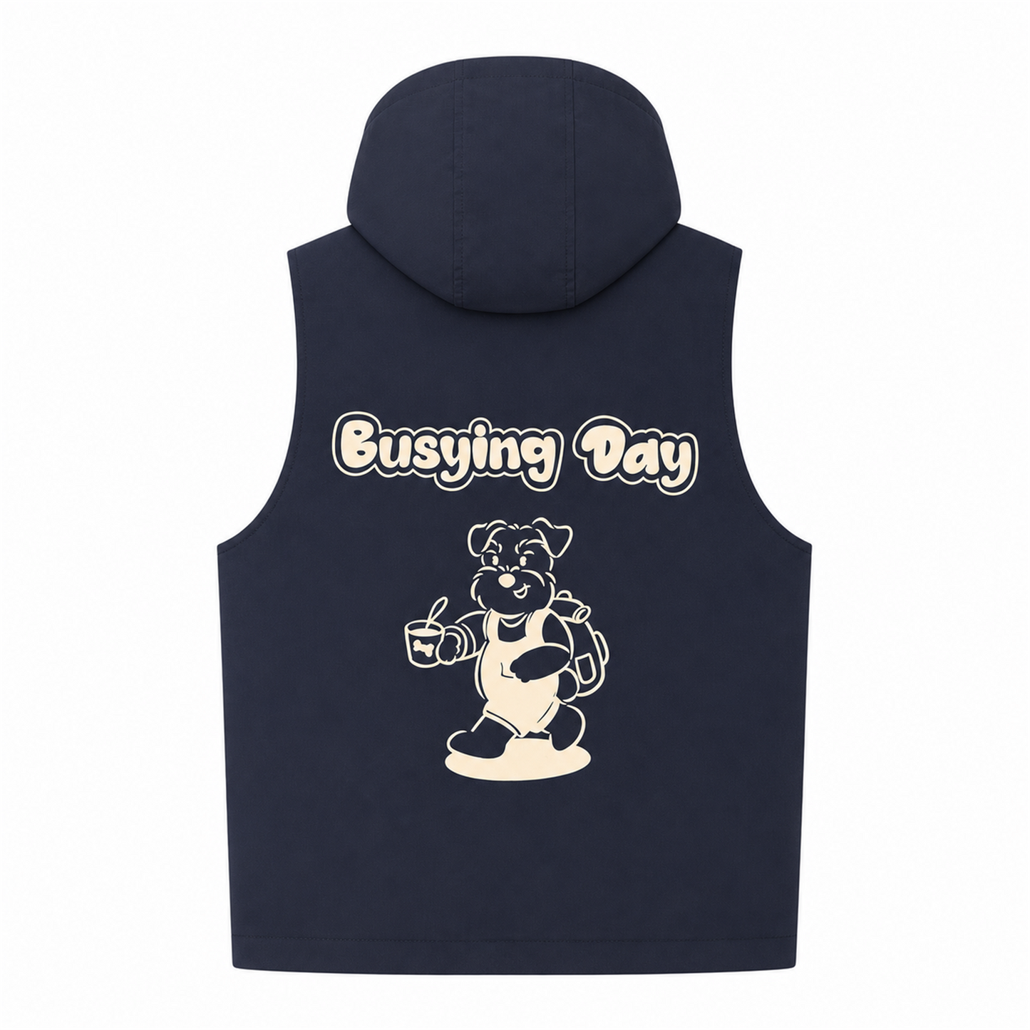 Raypon Busy Dog Hooded Vest in Navy - back view