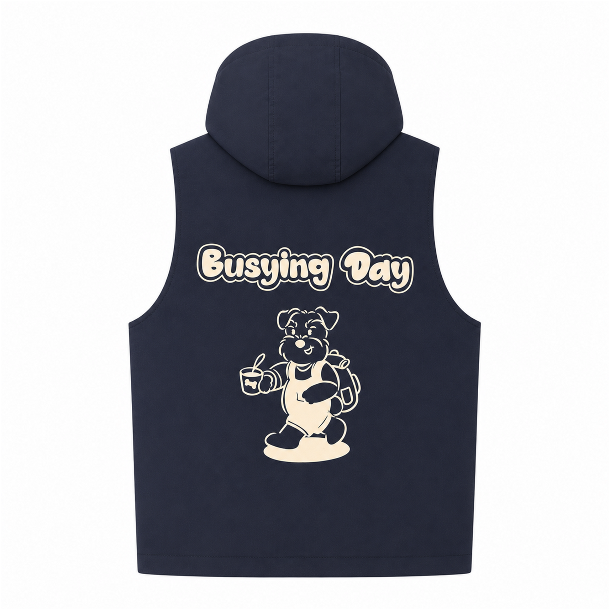 Raypon Busy Dog Hooded Vest in Navy - back view