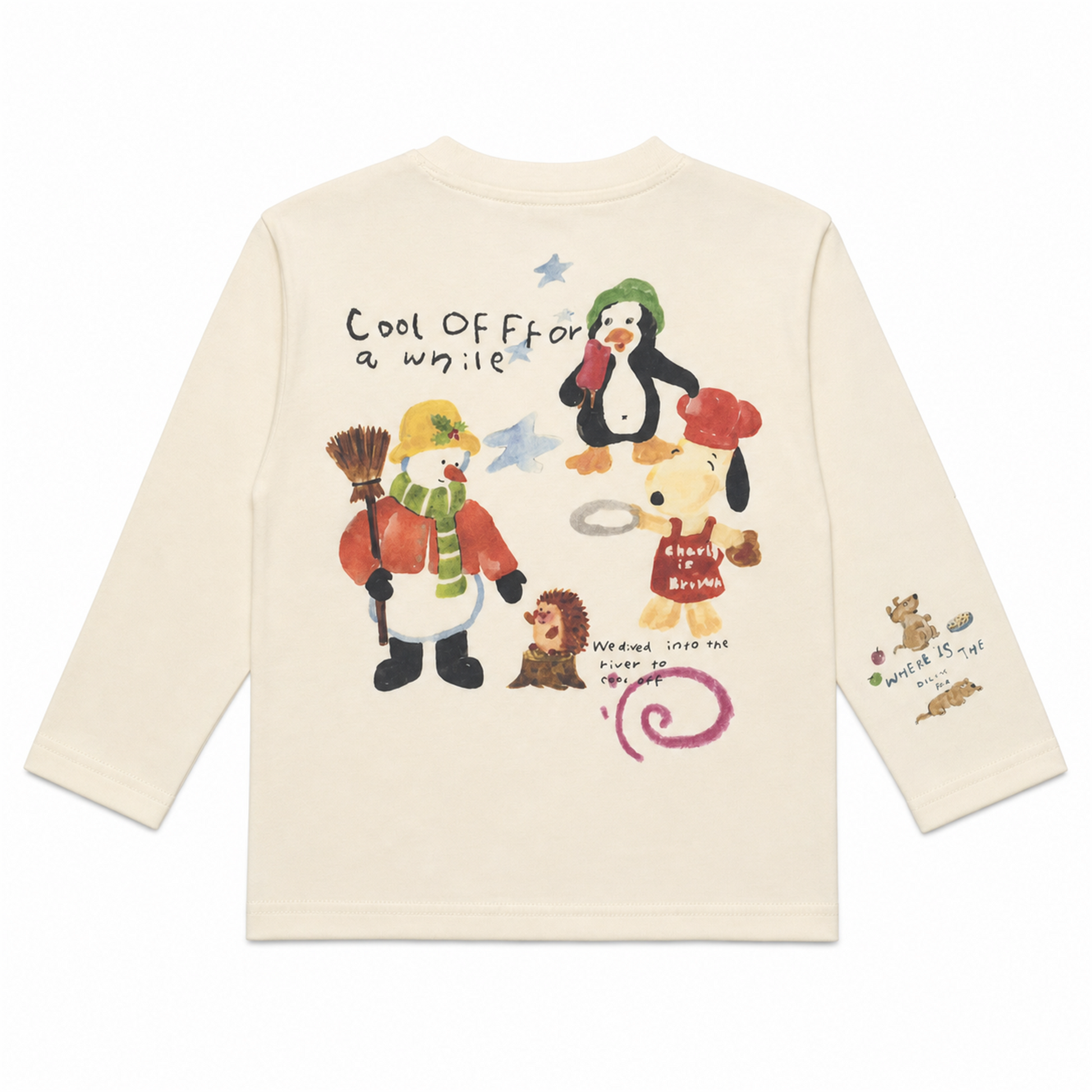 Raypon Cool Off Elephant Long-Sleeve Tee in Ivory - back view