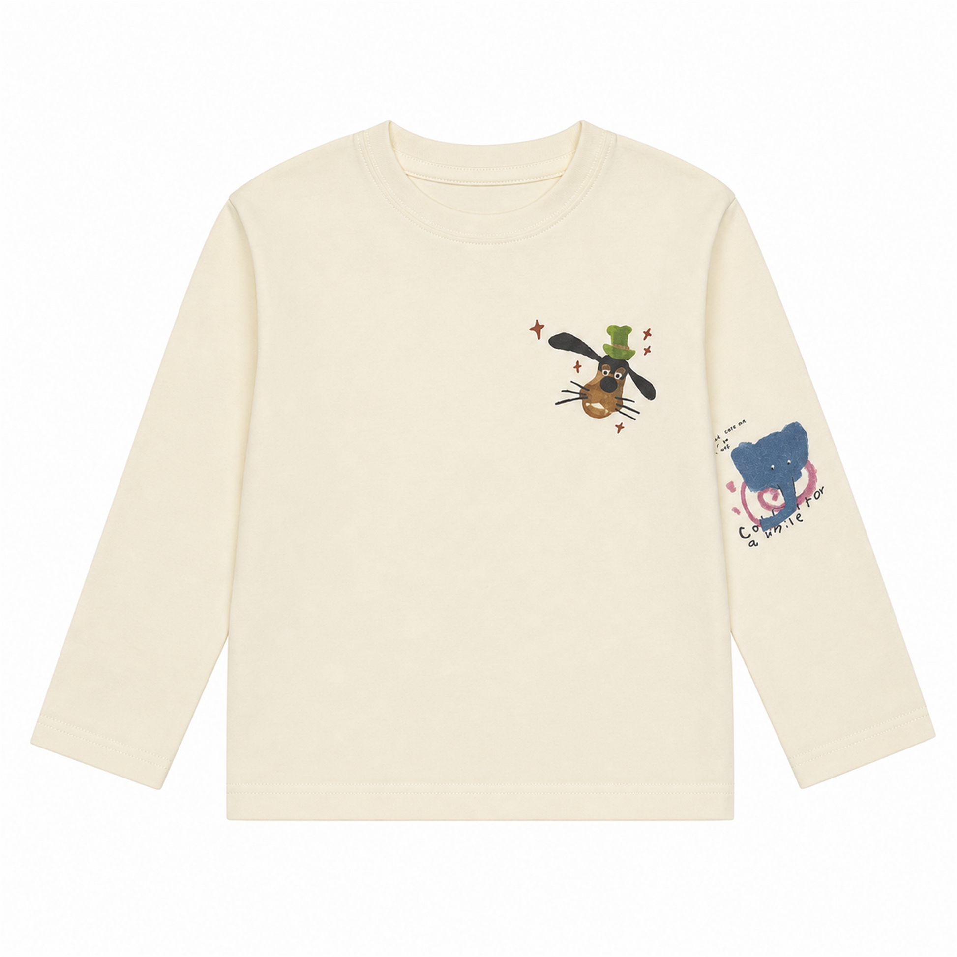 Raypon Cool Off Elephant Long-Sleeve Tee in Ivory - front view