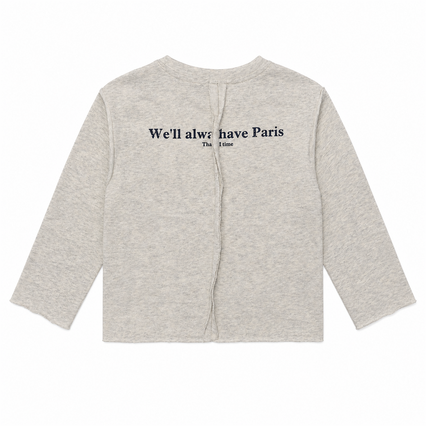 Raypon Always Have Paris Raw-Edge Long-Sleeve Tee in Heather Grey - back view