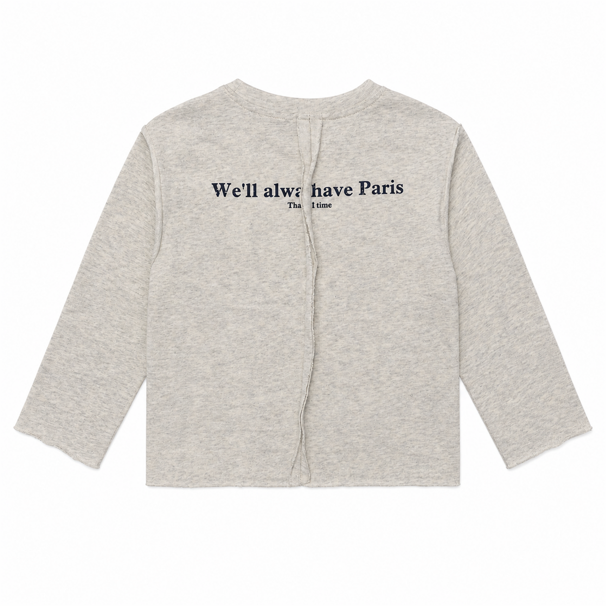 Raypon Always Have Paris Raw-Edge Long-Sleeve Tee in Heather Grey - back view