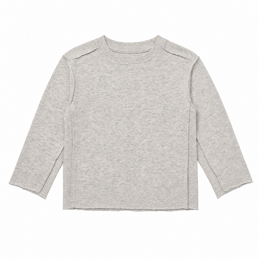 Raypon Always Have Paris Raw-Edge Long-Sleeve Tee in Heather Grey - front view