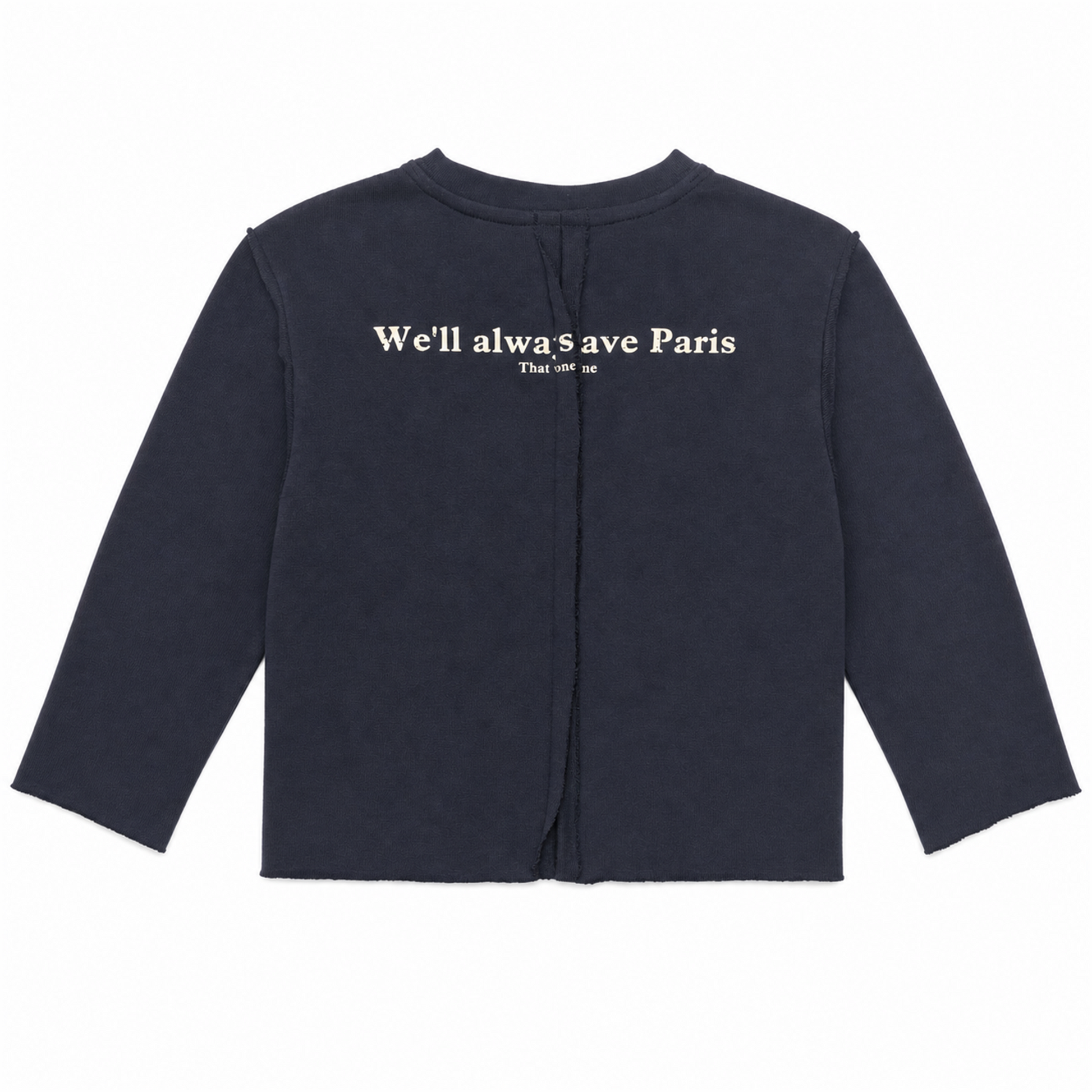 Raypon Always Have Paris Raw-Edge Long-Sleeve Tee in Navy - back view