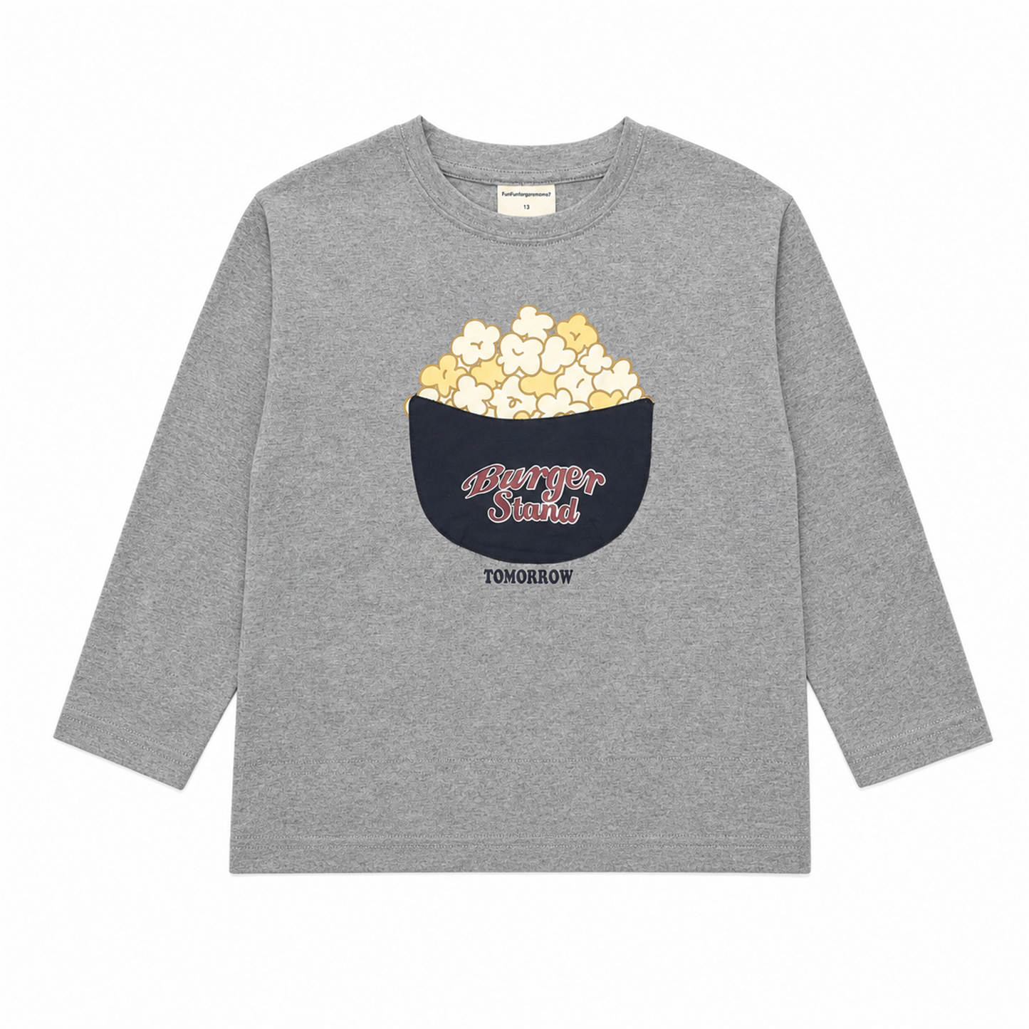 Raypon Popcorn Graphic Long-Sleeve Tee in Heather Grey - front view