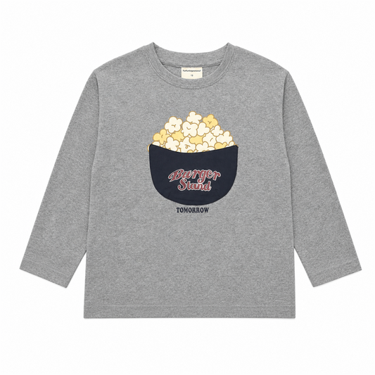 Raypon Popcorn Graphic Long-Sleeve Tee in Heather Grey - front view