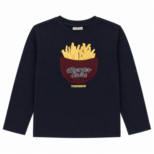 Raypon Popcorn Graphic Long-Sleeve Tee in Navy - front view
