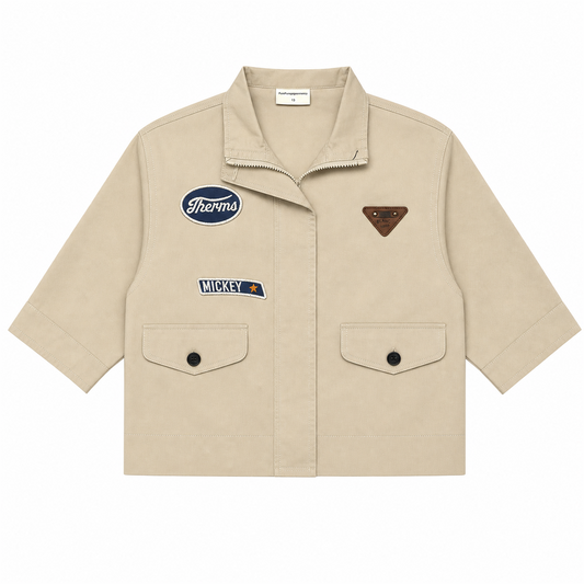 Raypon Antarctica Patch Windbreaker in Khaki - front view