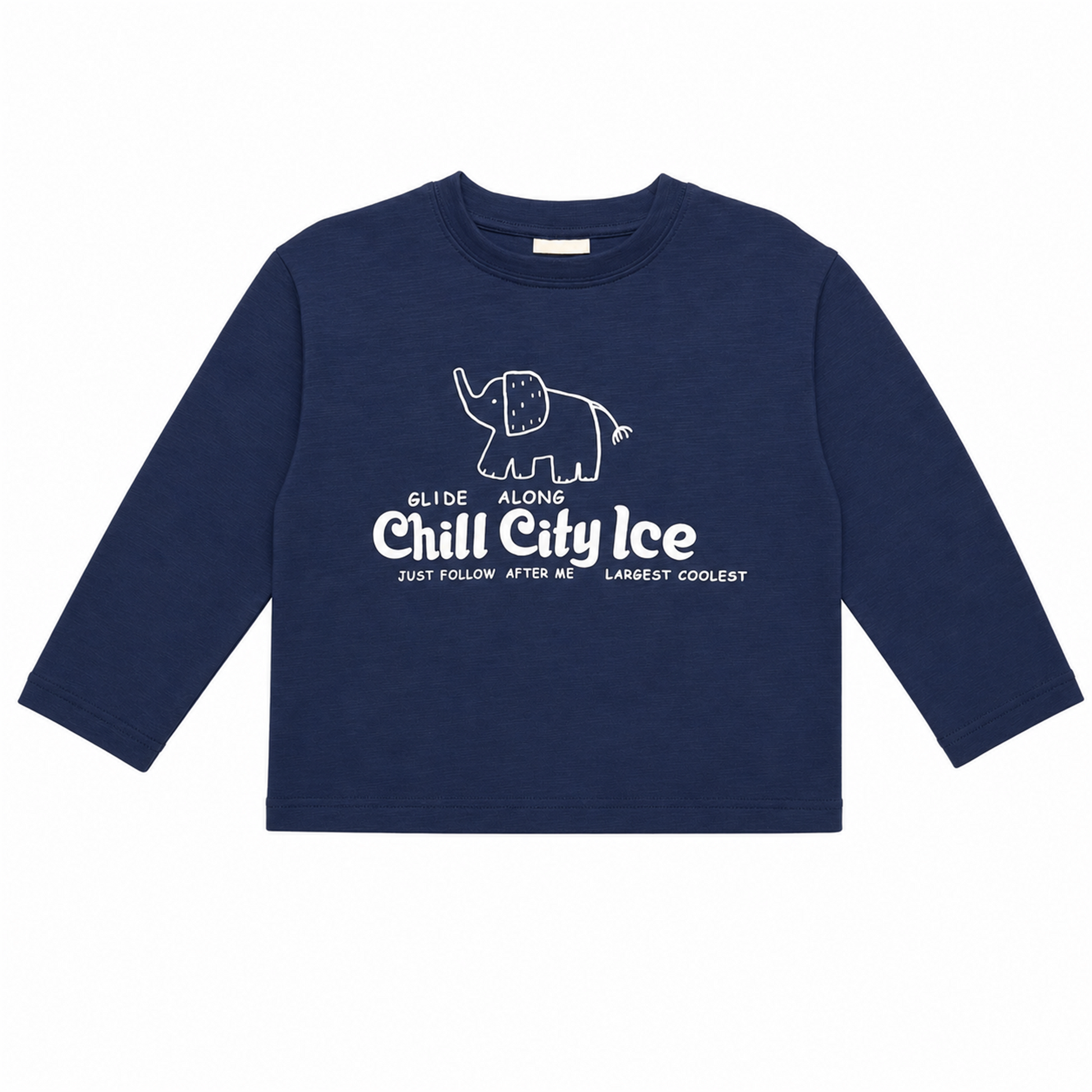 Raypon Chill City Elephant Long-Sleeve Tee in Navy - front view