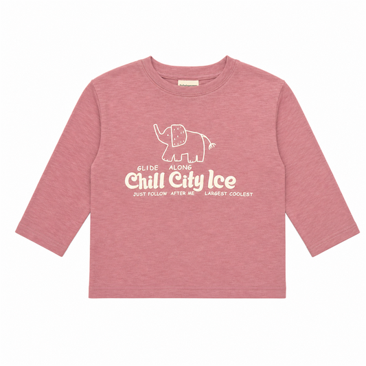 Raypon Chill City Elephant Long-Sleeve Tee in Pink - front view