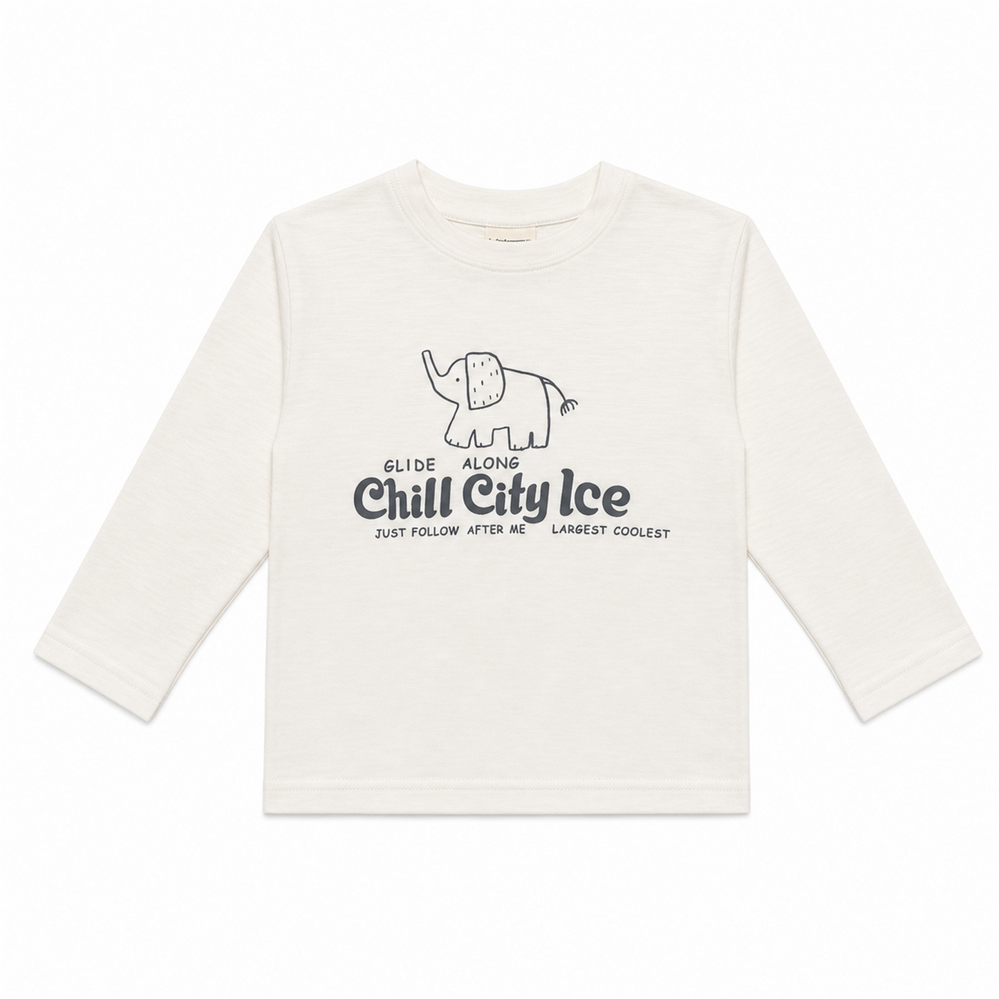 Raypon Chill City Elephant Long-Sleeve Tee in White - front view