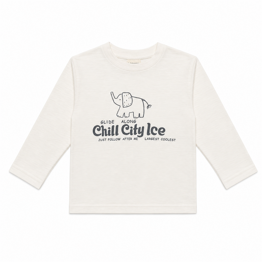 Raypon Chill City Elephant Long-Sleeve Tee in White - front view