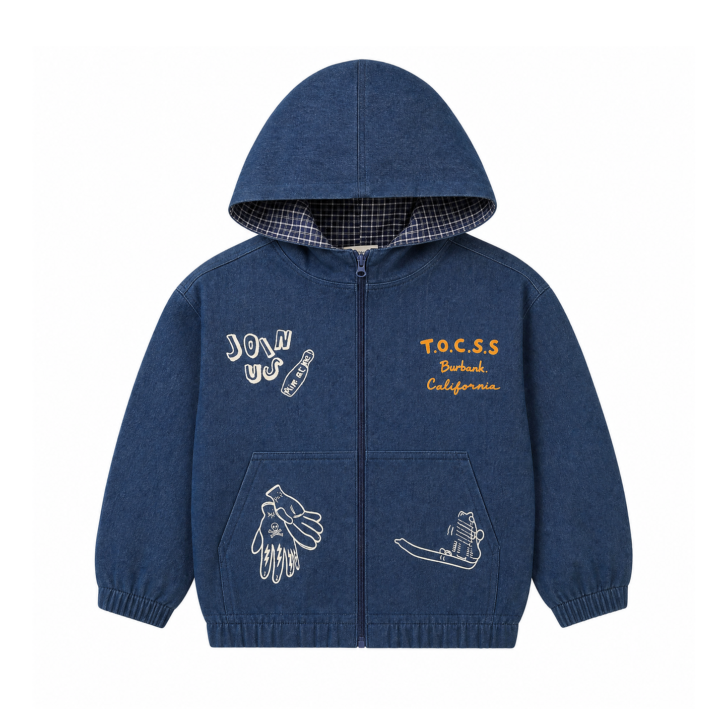 Raypon | Retro Riders | "Join Us" Denim Hooded Jacket – product view 1