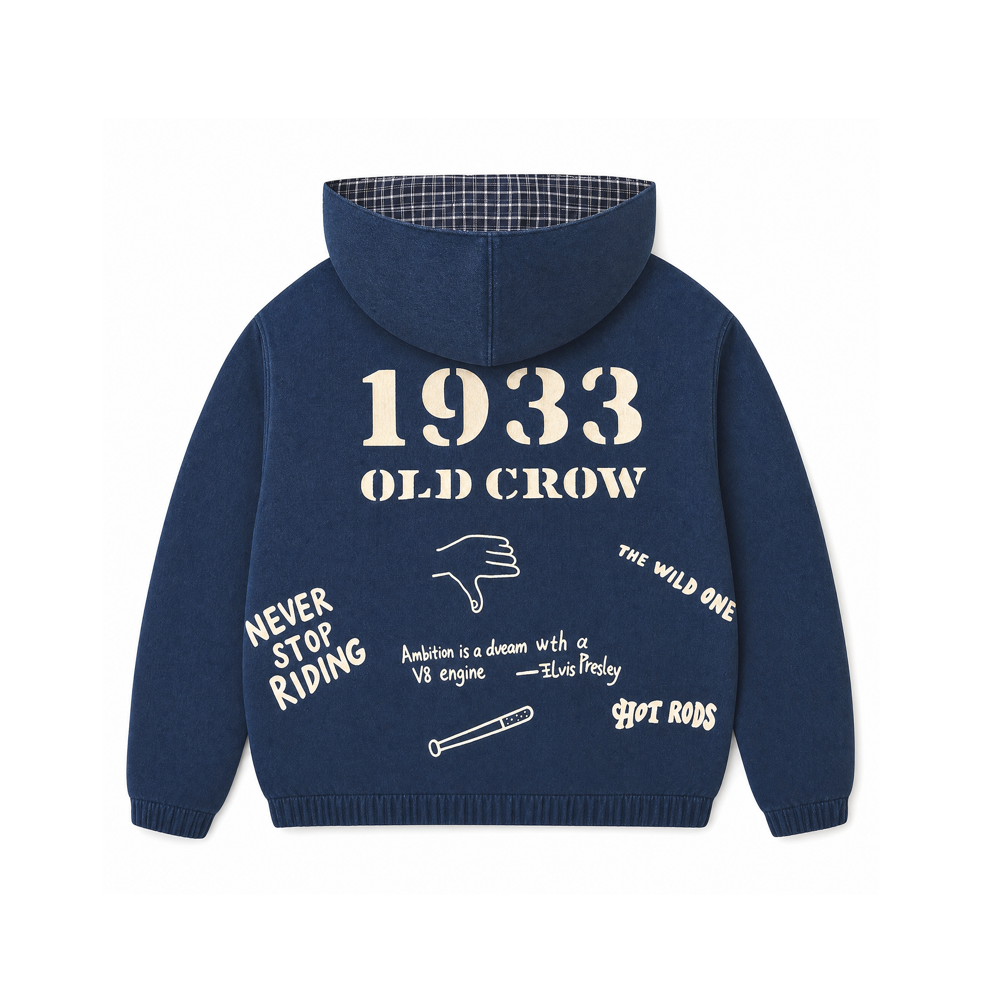 Raypon | Retro Riders | "Join Us" Denim Hooded Jacket – product view 2