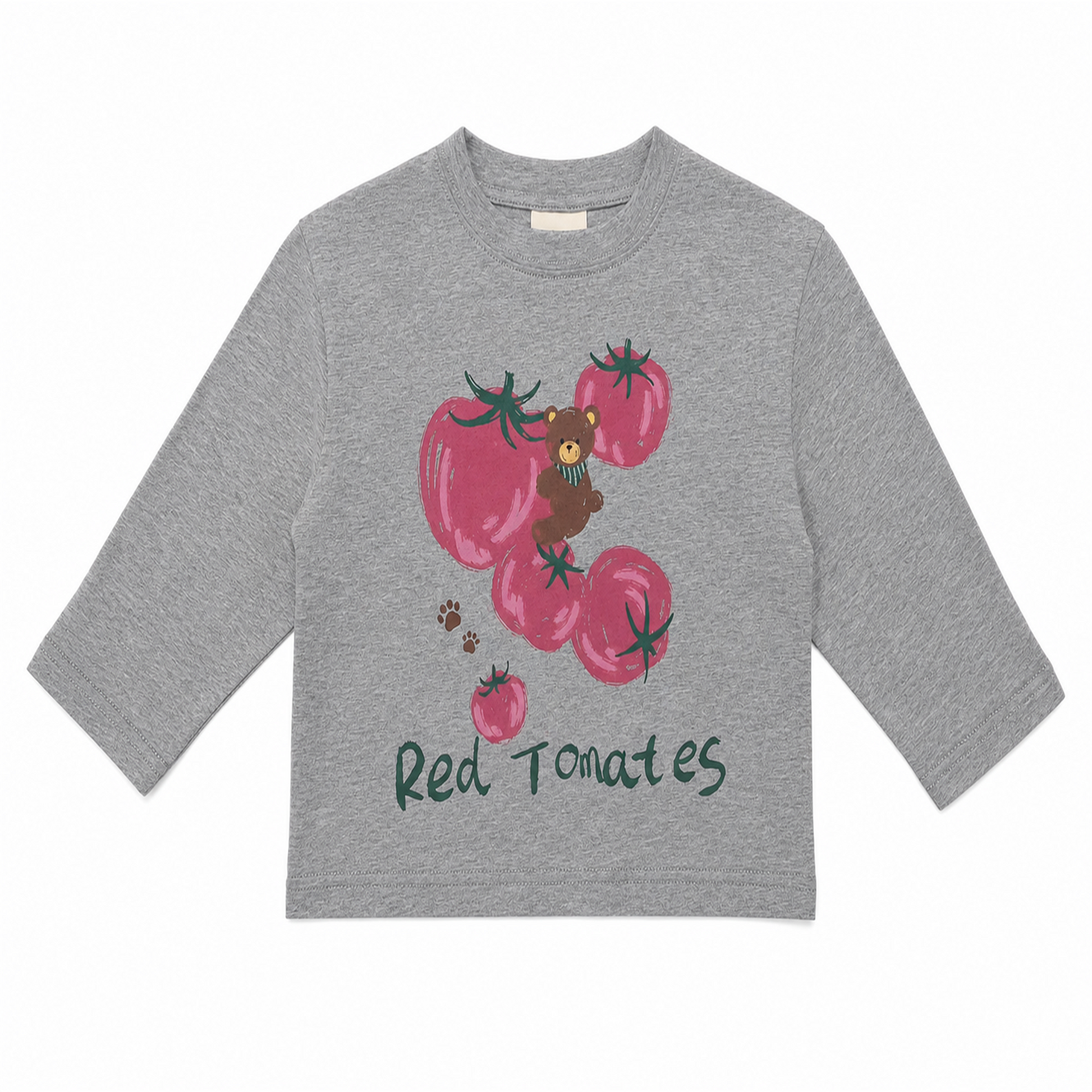 Raypon Red Tomatoes Graphic Long-Sleeve Tee in Heather Grey - front view