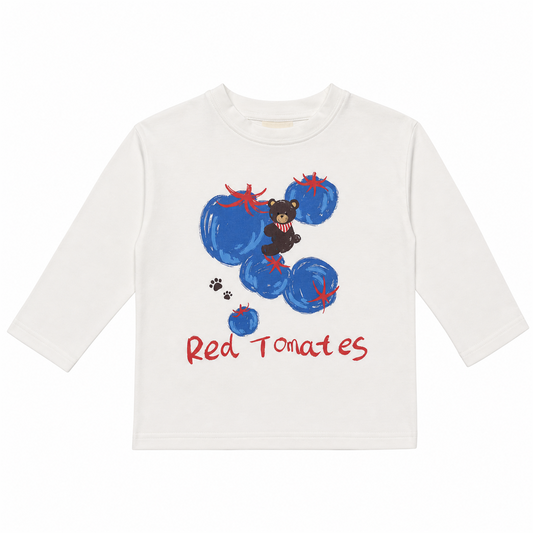 Raypon Red Tomatoes Graphic Long-Sleeve Tee in White - front view